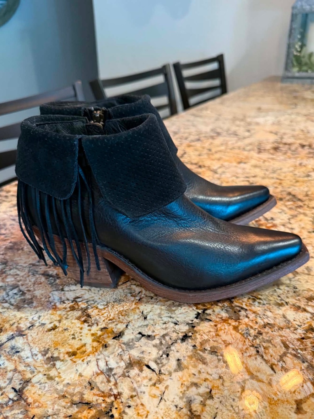 Justin Boots Black Leather Fringe Ankle Booties